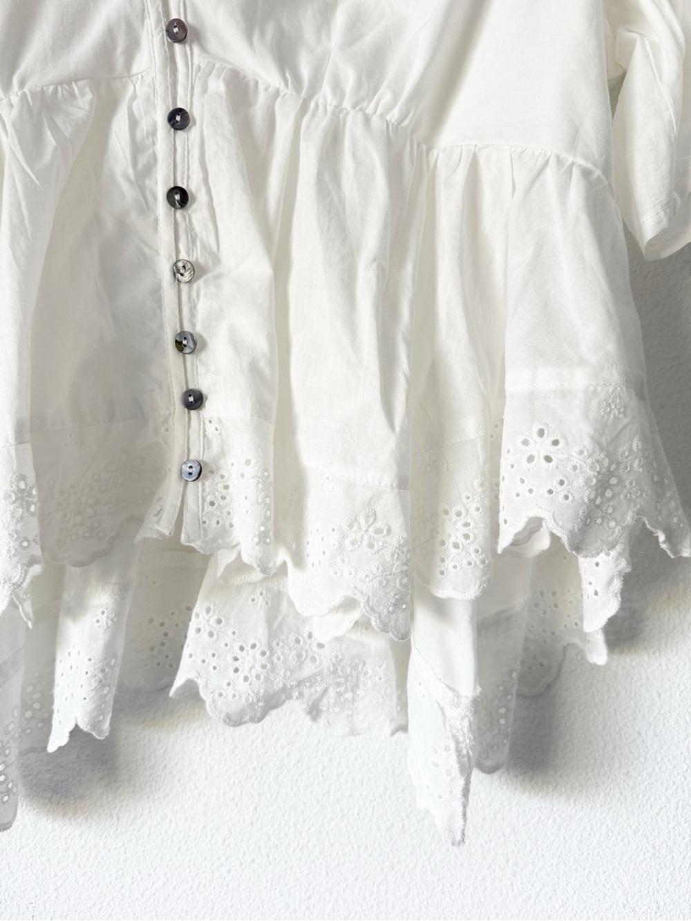 White Eyelet Ruffle Button-Front Top - Picture 12 of 13